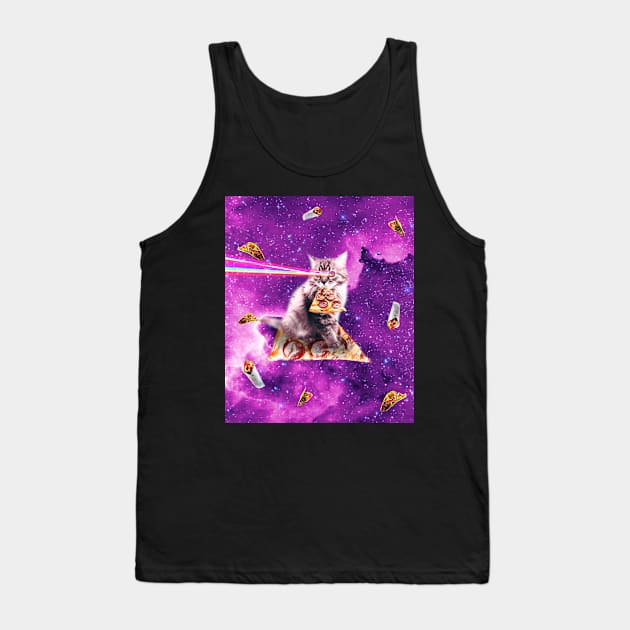 Outer Space Pizza Cat - Rainbow Laser, Taco, Burrito Tank Top by Random Galaxy